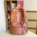 Vertical gradient striped casual backpack in orange and purple with brand label - Pink Large