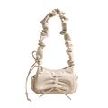 Creamy white PU leather underarm bag with pleated bow and scrunchie shoulder strap - Off White