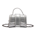 Mini silver crocodile embossed leather crossbody bag with chain and top handle - Silver