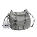 Hellgraue Beuteltasche mit Marmor-Textur und silberner Kette für Damen - Grau