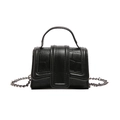 Mini black handbag with crocodile embossed texture and silver metal chain strap - Black