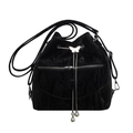 Schwarze Samt-Beuteltasche mit Schmetterlings-Schnalle und Perlen-Kordelzug - Schwarz
