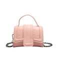 Mini pink crocodile embossed crossbody bag with top handle and gunmetal chain strap - Pink