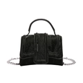 Schwarze Mini-Samt-Handtasche mit festem Griff und silberner Metall-Kettenkette - Schwarz