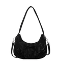 Black moon-shaped hobo bag with textured fabric and three 3D bowknot decorations - Black