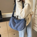 Gray-blue large capacity crossbody dumpling bag in nylon with adjustable wide shoulder strap - Blue