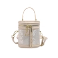 Secchiello beige con tessuto jacquard floreale bianco ed eleganti dettagli in metallo oro - Bianco