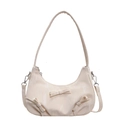 Chic cream white crescent handbag featuring three 3D bows and subtle marble texture - Beige