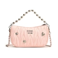 Borsa a tracolla trapuntata rosa chiaro con catena e manico in perle metalliche - Rosa