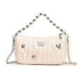 Borsa a tracolla bianco crema con trapuntatura a V e manico con perle d'argento - Bianco