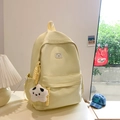 Cream yellow large capacity backpack with cute bear patch and star plush pendant - Large / With Pendant / Yellow