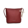 Elegante bolso de hombro burdeos con textura granulada y lazo de perlas - Rojo