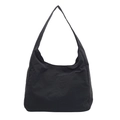 Minimalist black nylon hobo bag featuring dual front pockets and wide shoulder strap - Graphite Black