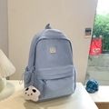 Light blue minimalist school backpack with plush cloud pendant and bear patch - Large / With Pendant / Blue