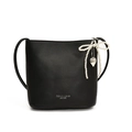 Bolso tipo cubo de cuero negro con colgante de lazo de perlas y detalle de corazón - Negro