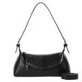 Classic black underarm bag with pleated texture and adjustable shoulder strap - Black