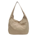 Minimalist khaki large capacity fabric hobo shoulder bag with pleated texture - Khaki