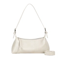 Chic cream leather baguette shoulder bag with crinkled texture and adjustable strap - Off-white