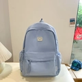 Light blue water-resistant nylon backpack with cute bear patch and side drawstring pockets - Small / No Pendant / Blue
