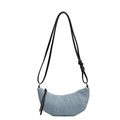 Chic light blue denim croissant bag with pleated details and black knotted shoulder strap - Denim Croissant Style / Black