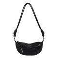Minimalist black crescent moon shoulder bag with knotted strap and wrinkled texture leather - Black