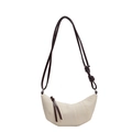 Minimalist beige canvas crescent bag with dark brown leather knotted shoulder strap - Canvas Croissant Style / Off-white