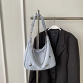 Light blue cloud texture shoulder bag with silver butterfly charm and chain strap - Large / Light Blue