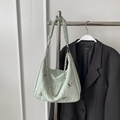 Mint green pleated tote bag with silver butterfly charms and chain strap - Large / Light Green