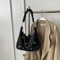 Black slouchy tote bag with silver butterfly charms and adjustable wide strap - Large / Black