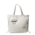 Off-white textured tote bag with cloud charm and decorative side zippers for women - Off White