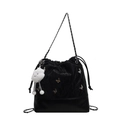 Black bucket backpack featuring metallic butterfly charms and a plush cloud keychain - With Charm / Black