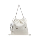 Off-white drawstring bucket bag with metal butterflies and plush cloud charm - With Charm / Off White