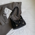 Black ruched shoulder bag with golden butterfly charms and versatile chain strap - Small / Black