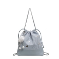 Light blue drawstring bucket backpack with silver butterfly accents and chain straps - With Charm / Blue