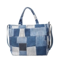Patchwork-Jeans-Tragetasche in verschiedenen Blautönen mit verstellbarem Schultergurt - Blau