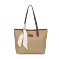 Bolso tote caqui con asas marrones en contraste y detalle de pañuelo de seda - Caqui