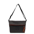 Dunkelgraue Segeltuchtasche mit orangefarbenem Futter, Gurt und rundem TE LN Logo - Dunkelbraun