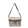 Tragetasche aus cremeweißem Canvas mit schwarzem Logo und orangem Innenfutter - Khaki