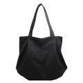Bolso tote minimalista de lona negra con pliegues laterales y el logo SUEBAG - Negro