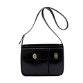 Bolso bandolera chic de charol negro con detalles dorados y bolsillos frontales dobles - Negro