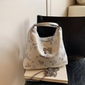 Sac bandoulière crème élégant avec imprimé papillon et détail nœud en métal - Argenté