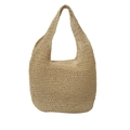 Grande borsa tote in paglia intrecciata beige con tracolla larga per spiaggia estiva - Bianco Sporco