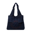 Donkerblauwe denim shopper met oranje borduursel en grote zakken in retrostijl - Donkerblauw