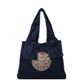 Donkerblauwe denim shopper met een traditionele gouden draak geborduurd op de voorkant - Donkerblauw