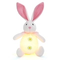 Light-up white and pink plush Easter bunny gnome with LED belly and daisy details - Pink