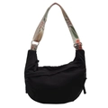 Sac hobo noir en nylon avec large bandoulière imprimée à motifs floraux colorés - Noir