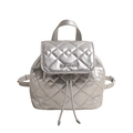 Chic silver metallic quilted backpack with adjustable leather straps and chain detail - Silver
