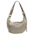 Sac bandoulière demi-lune en nylon beige avec sangle jacquard et détails tressés - Blanc Cassé