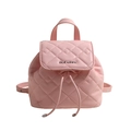 Pink quilted leather backpack with diamond pattern and silver metal logo handle - Pink