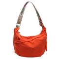 Sac demi-lune en nylon orange avec large bandoulière jacquard à fleurs colorées - Orange